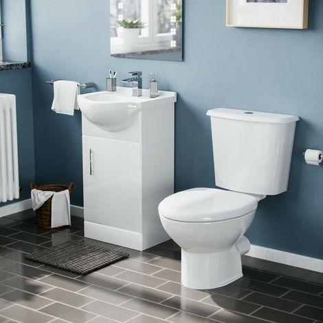 Dyon 450mm Cloakroom Basin Sink Vanity Cabinet Unit with WC Toilet Set (1/5)