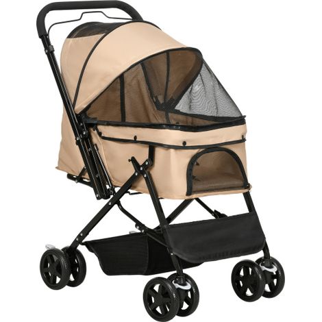 Cochecito/silla de paseo para perros pequeños y gatos, modelo Oxford, color marrón claro, 76,5 x 52 x 95 cm, cómodo y portátil, disponible en tienda. (1/5)