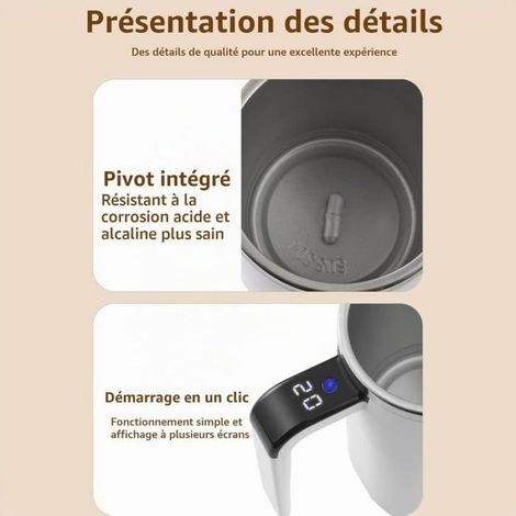 Tasse à Café électrique à Mélangeur Automatique, 380 ml, Mug Agitateur Magnétique en Acier Inox,Tasse Shaker à Protéines,Noir (1/5)