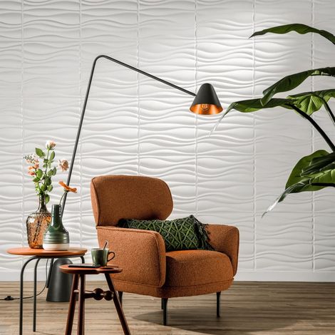 Panneau décoratif mural 3D Waves – 12 panneaux de 50x50cm pour 3m² – Écologique et peinturable – Installation facile avec colle WallArt