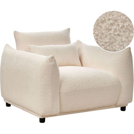 Poltrona Soggiorno Seduta Schienale Boucle Tappezzeria Nero Gambe Bianco Jamsa