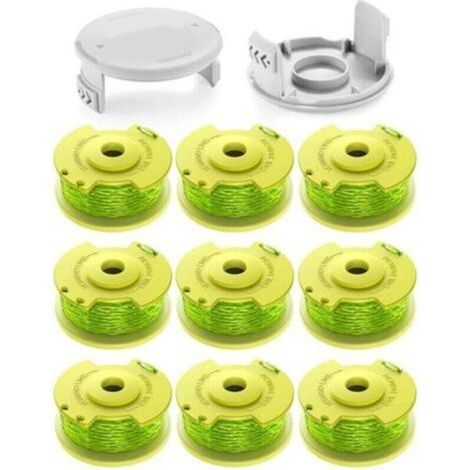 11 bobines de fil 2.0mm pour coupe-bordures Ryobi One+ 18V/24V/40V. Longueur 3.4m, compatible AC14RL3A. Inclut 9 bobines, 2 couvercles. (1/4)
