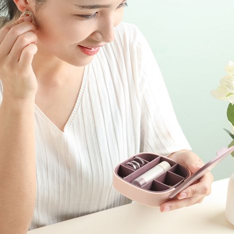 Boîte à bijoux de voyage portable avec miroir, organisateur mini pour bagues, boucles d'oreilles et colliers - Idée cadeau