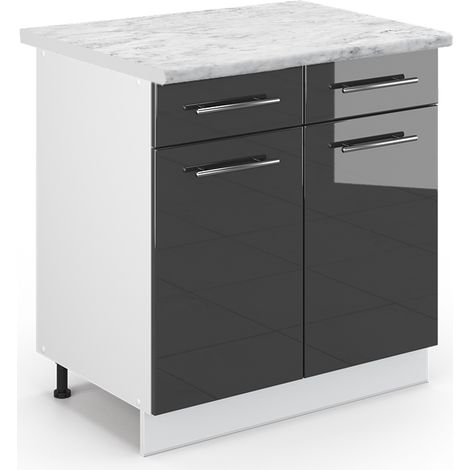 Mobiletto base per cucina Fame-Line, Antracite lucido, 80 cm , PL Marmo, Vicco