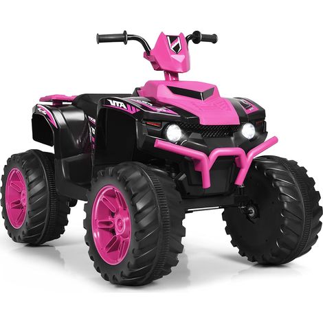 GOPLUS Macchina Elettrico 12V, Alimentato a Batteria, per Bambini da 3 a 7 Anni, Avvio Lento, Velocità Variabile, Schermo con Interfaccia USB, Fari a Luci Peso di 35 kg, 105x65,5x73 cm (Rosa)