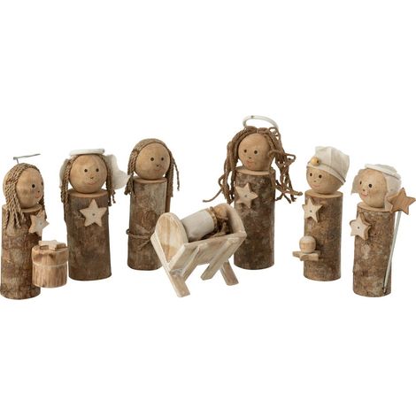 Lot de 7 Santons en Bois "Coffre" 64cm Marron