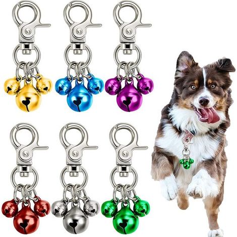 Paquete de 6 campanillas para mascotas para collares, campanillas ruidosas para perros, llaveros, dije para collar, gatos, cadena (1/5)