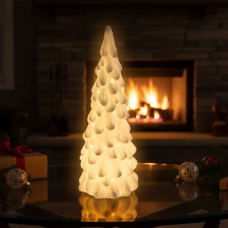 LED Porzellan Weihnachtsbaum Leuchte matt weiß - 26 cm - Keramik Tannenbaum warm weiß beleuchtet
