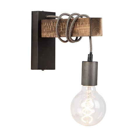 Industrial Wall Light Black with Wood - Gallow