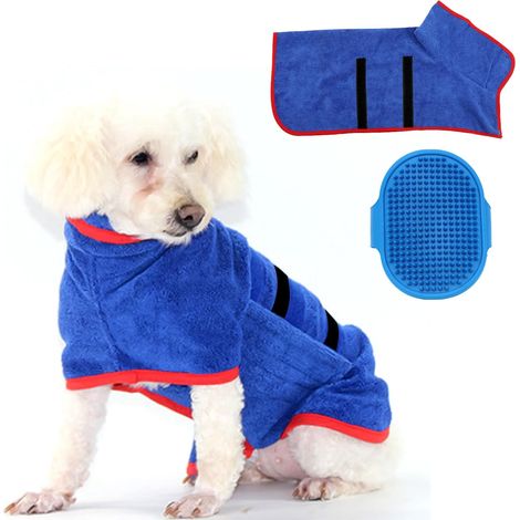 Peignoir de Bain pour Chien avec Brosse de Toilettage Serviette Absorbante et Séchage Rapide Manteau Réglable en Microfibre pour Animaux de Compagnie (1/5)