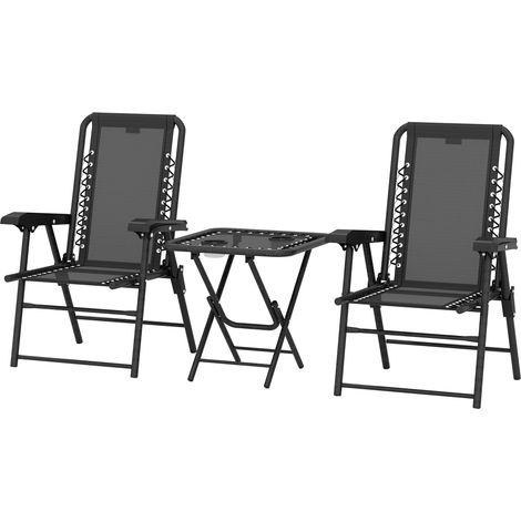 Ensemble bistro en acier 3 pièces, mobilier de jardin résistant aux intempéries comprenant une table bistro pliante, des porte-gobelets et des chaises de jardin, noir (1/5)
