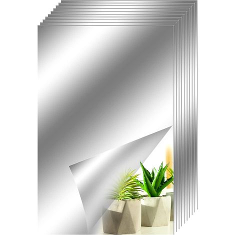 ZOLGINAH 10Pcs Miroir Autocollant Miroir Adhésif Décoratif Miroir Carrés Argenté Amovible Mosaïque Décorative Auto-Adhésifs Salle De Bain Salon Chambre 15cm(6 Pouces)×23cm9 Pouces 10pcs (1/5)