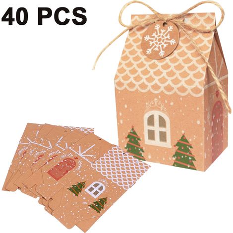 Sac Cadeau Noel - Papier Kraft Recyclable 7x5x10 5 Cm - Etiquette Flocon ou Sainte - Corde en Chanvre - Lot de 40 (1/5)