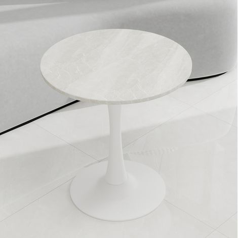 Tavolino rotondo 77.5x77.5x15.5 cm bianco in marmo artificiale con design moderno minimalista (1/5)