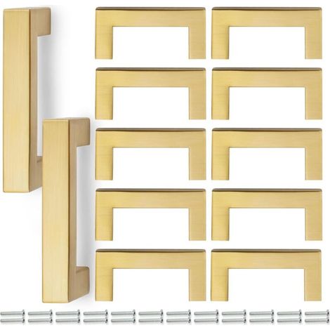 12 Pcs 76mm (64mm hole center) Gold Stainless Steel Square Kitchen Cabinet T-Handle Handle for Kitchen Hardware (1/4)