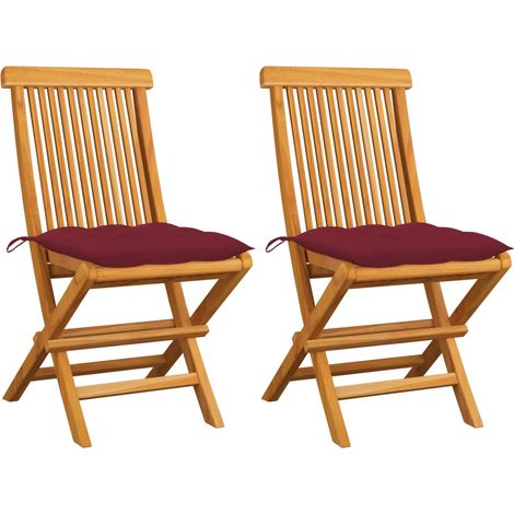 Chaises de jardin coussins rouge bordeaux lot de 2 Teck massif vidaXL (1/5)