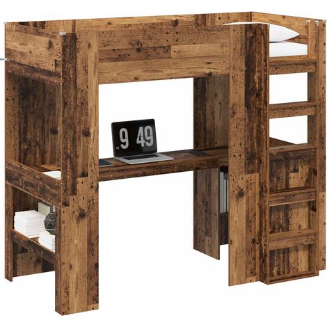 Maison Exclusive - Etagenbettgestell mit Schreibtisch Altholz 80