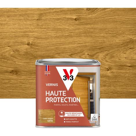 Vernis bois extérieur Chêne moyen satin - Haute Protection - Haute résistance rayures et UV - Anti-goutte et tendu bon - 0,5L (1/4)