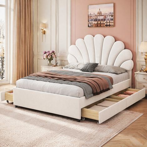 Cama matrimonio con 4 cajones de terciopelo 140x200 DESVIAE (1/5)