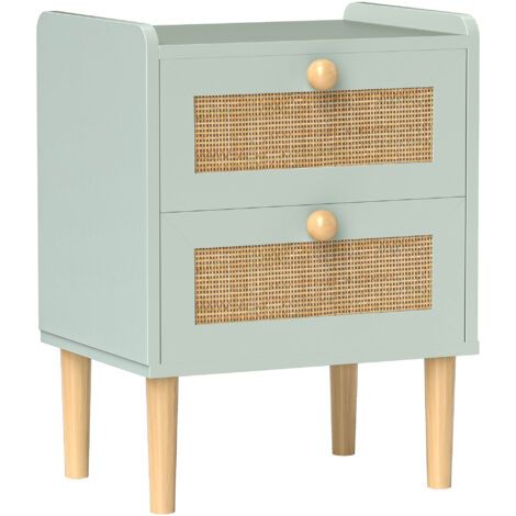 royaluxe -Commode design bohème en résine tressée avec 2 tiroirs, meuble de rangement 39,8 x 30 x 52,5 cm, vert olive (1/5)