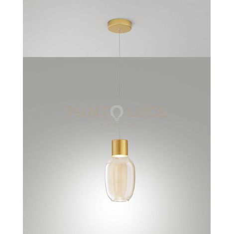 LAPO SOSPENSIONE 1 LUCE COGNAC A LED 3000K - 12W - 1300 lm DIMMERABILE IN METALLO E VETRO
