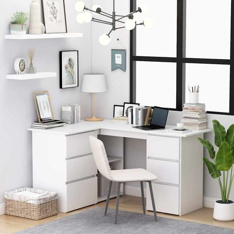 vidaXL Escritorio de esquina madera contrachapada blanco 145x100x76 cm (1/5)