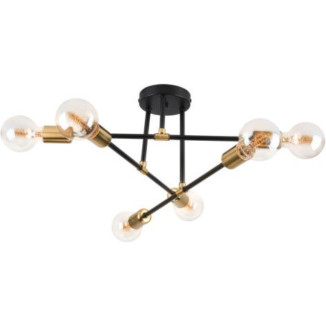 royaluxe- Luminaire Plafonnier Intérieur Plafonnier Moderne Lampe De Plafond Rétro Vintage Noir, 6 Lumières Pour Cuisine Couloir Chambre Salon (1/5)