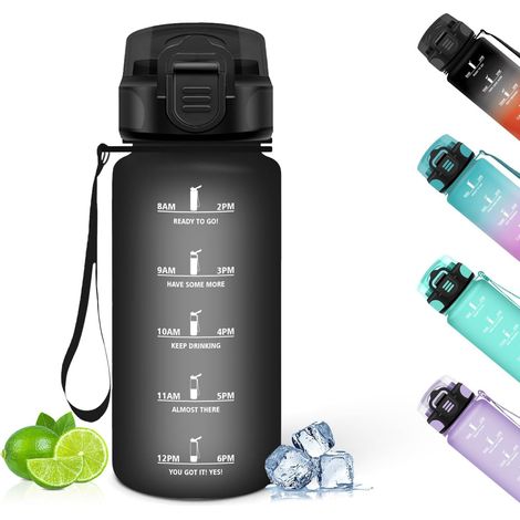 Botella de agua con pajita, 500 ml, sin BPA y a prueba de fugas, botella de agua motivacional, con temporizador, botella pequeña para gimnasio, escuela, ciclismo, actividades al aire libre, deportes. (1/5)
