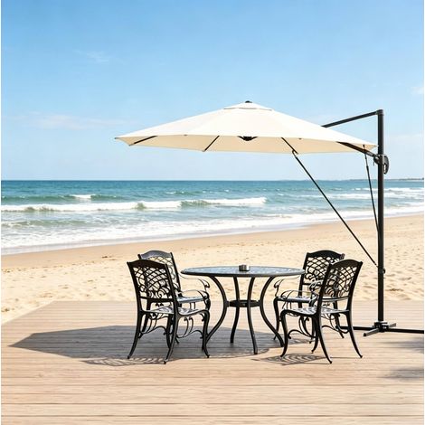 Ombrellone rotondo da balcone di 3 m, girevole a 360° con 5 posizioni di inclinazione, struttura in metallo, beige. (1/5)