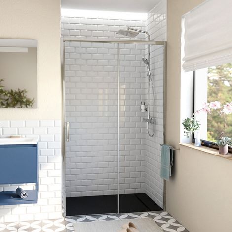 Swiss Aqua Technologies TEX BB Mampara de ducha corredera antical de 120x195cm con perfiles cromados de alto brillo (TEXDBB120CRT-SET)