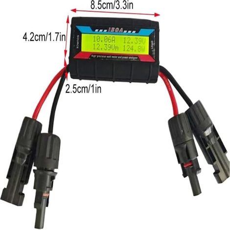 Wattmètre RC, analyseur de puissance, voltmètre, ampèremètre, affichage LCD numérique avec connecteur photovoltaïque pour la mesure du courant solaire, éolien et de batterie 4,8-60 V (150 A) (1/3)