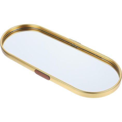 Miroir Décoratif en Alliage D'aluminium et Verre Doré 30x12 Cm Petit Plateau pour Rangement de Bijoux et Parfums, pour Centre de Table Mariage ou Salon (1/5)