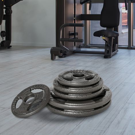 Juego de 6 discos de pesas para barras y mancuernas de 2,5 a 35 kg, discos de acero para gimnasio con orificio de 50 cm, ideales para barras olímpicas, color plata.