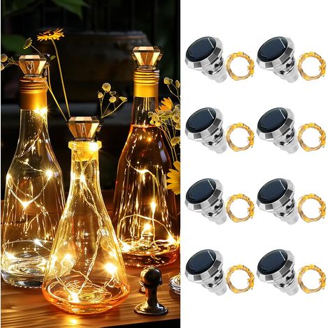 Guirlande Solaire Bouteille, Lot De 8 Bouchon LED Bouteille Solaire, 2M 20LEDs Guirlande Lumineuse Bouteille, Guirlande Bouteille Bouchon Pour Bouteille De Bricolage,Décoration (1/5)
