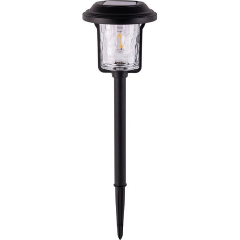 Piquet Solaire Décoratif à Planter 54,7 cm en Métal Noir et Verre Structuré LED Blanc Chaud - PANGIVO (1/5)