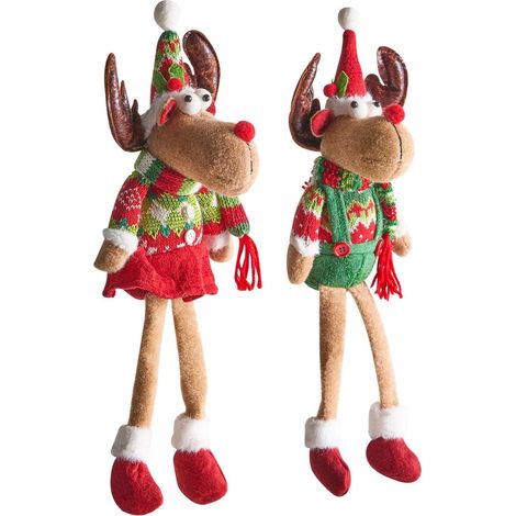 Set di 2 decorazioni natalizie Renna seduta in peluche con zampe penzolanti Multicolore Vatndalsvatnet