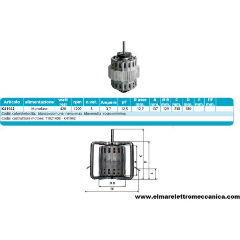 K41942 420 W 3 Velocità Motore Elettrico Monofase Ventilatore Centrifugo Assiale