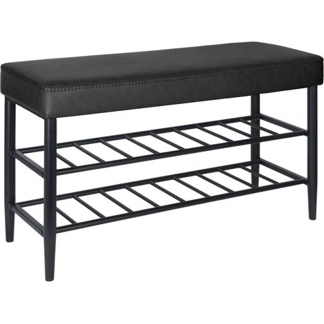 Banco zapatero elegante con 2 estantes práctico entrada 100 x 30 x 50 cm de hierro negro 130017690 (1/5)