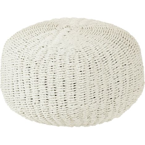 Pouf 50x50x45 cm tissé blanc (1/4)