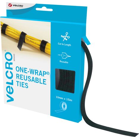 VELCRO Brand  Legami Riutilizzabili One-Wrap  Legami Multifunzione Perfetti come Accessori per la Scrivania per la Gestione dei Cavi e il Miglioramento della Casa  Nero  10 mm x 15 m (1/5)