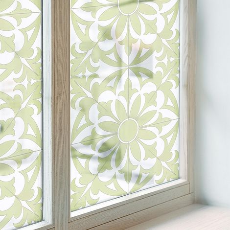 Sichtschutzfolie 100x146 cm Sichtschutz Fenster Selbstklebend PVC Milchglas Dekorativ Dekorfolie Blickdicht Folie für Badezimmer Grüner Schmuck