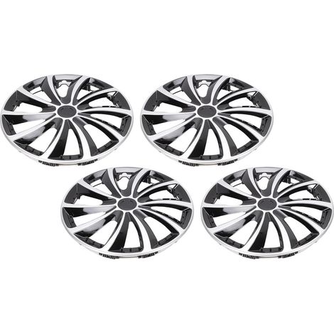 4 Tapacubos de 16 Pulgadas, Protección Universal Antirrayas, Cubiertas de Llantas de Aspecto Elegante con Material ABS de Primera Calidad, para la Mayoría de los Autos, (Negro Plateado) (1/5)