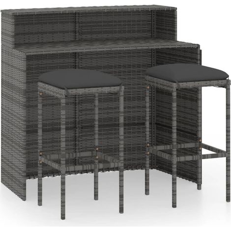 Ensemble de bar de jardin avec coussins 3 pcs Gris (1/5)