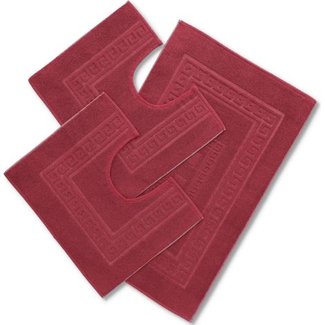 Set 3 Tapis éponge de Bain, 1 Tapis 60X90 cm + 2 Ronde WC 60x45 cm. Torino Tapis de Salle de Bain Absorbant en Coton, Tapis de Salle de Bain sans antidérapant - Bordeaux (1/5)