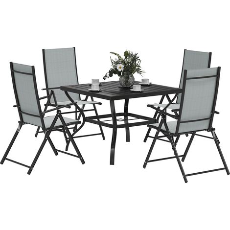 Five-Piece Steel Frame Patio Set - Grey/Black