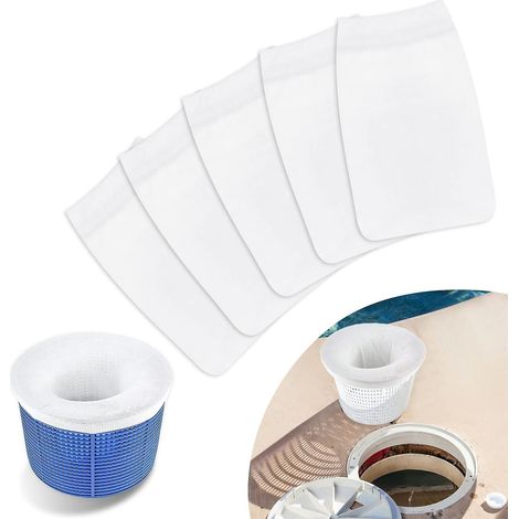 Écumoires de piscine, sacs d'écumoire (lot de 5), sacs filtrants pour écumoire de piscine - filtrent les feuilles, les cheveux, les insectes et les objets en forme de bâtonnets. (1/5)