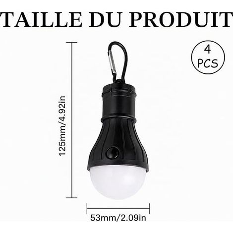 Lanternes de Camping LED Portables avec Crochets – Étanches, Compactes et Légères pour Randonnée, Pêche, Camping et Urgences, 3 Modes de Luminosité, Matériaux PC+ABS (1/4)