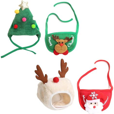 Filiyano-Ensemble de vêtements de Noël pour animaux de compagnie, chapeau et bavoir pour chien, idéal pour les fêtes de Noël. (1/5)