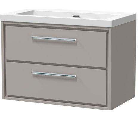 Balterley Longnor Modern Bathroom 2 Soft Close Drawer Wall Hung Vanity Unit Fireclay Basin, Pebble Grey, 800mm