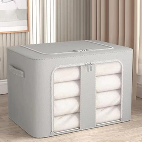 Boîte de rangement pliable et empilable en tissu Oxford, organisateur de placard, bac de rangement pour vêtements avec fenêtre transparente et poignée de transport, gris. (1/5)